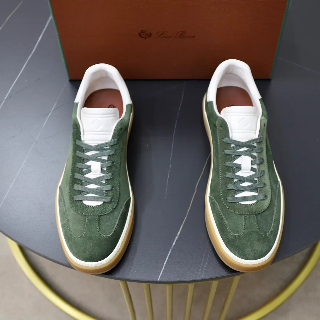 Men's Men's Shoes💰540💰••New Products•• LoroPian*_Noyo-Pianya New men's casual moral training sneakers, LP lace-up casual shoes!  Made of original imported soft cowhide and suede fabric, it highlights the sporty style. The heel is decorated with logo embossing and the original molding. The raw rubber translucent sole combined with the color welt adds a sense of modernity to the shoe. The shoe is overall refreshing and easy to match with style. It has a full cowhide lining for the feet. The original box packaging at the counter comes with wooden balls and a dust bag! Size: 38-44 (.45 customized)